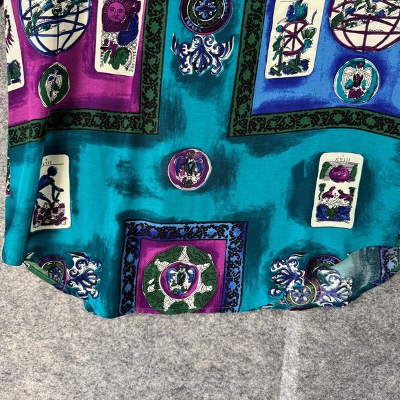 COMO Studio Vintage Artsy Hippie Tarot Print Shirt Teal Purple Rayon Size 6 - Picture 14 of 16